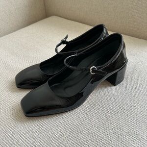 Aeyde Glossy Black Mary Jane Heels
